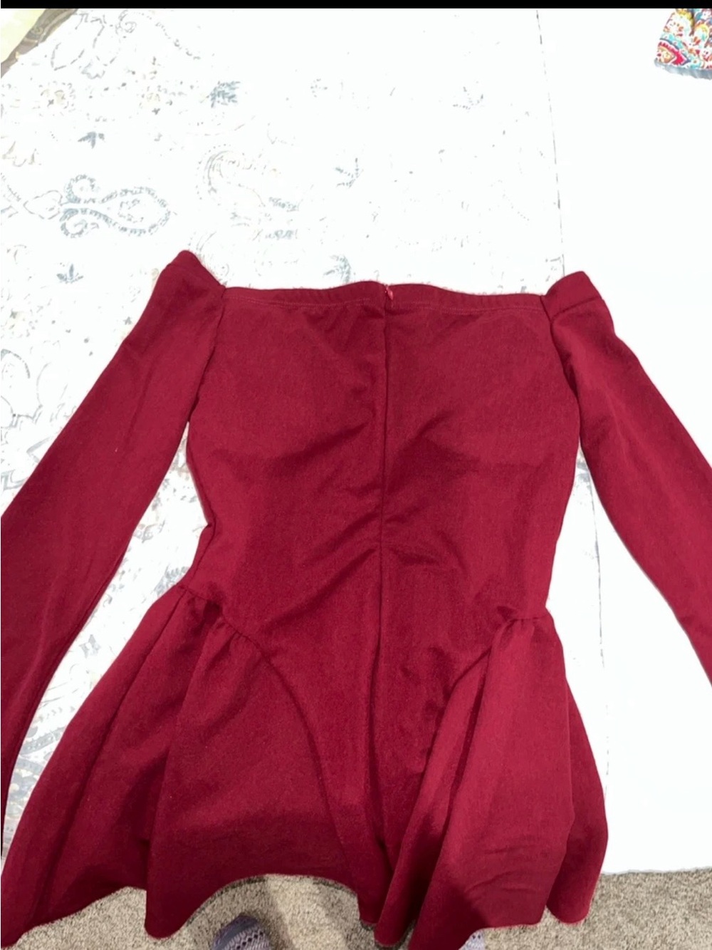 Off-Shoulder Burgundy Fit & Flare Dress - Picture 5 of 5